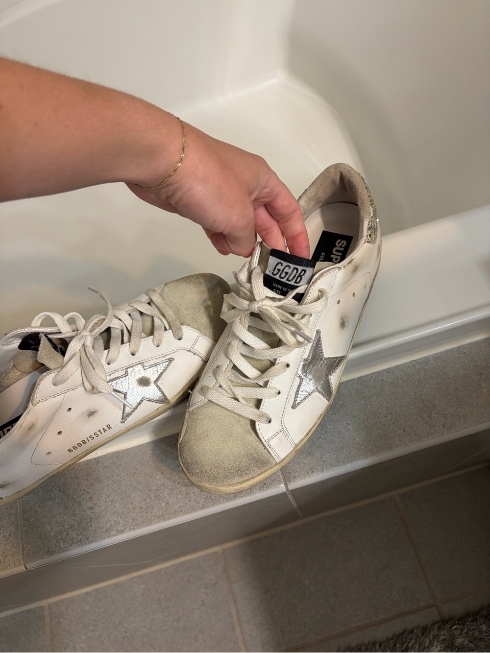 Golden Goose White Leather Sneakers with Silver Star Accent